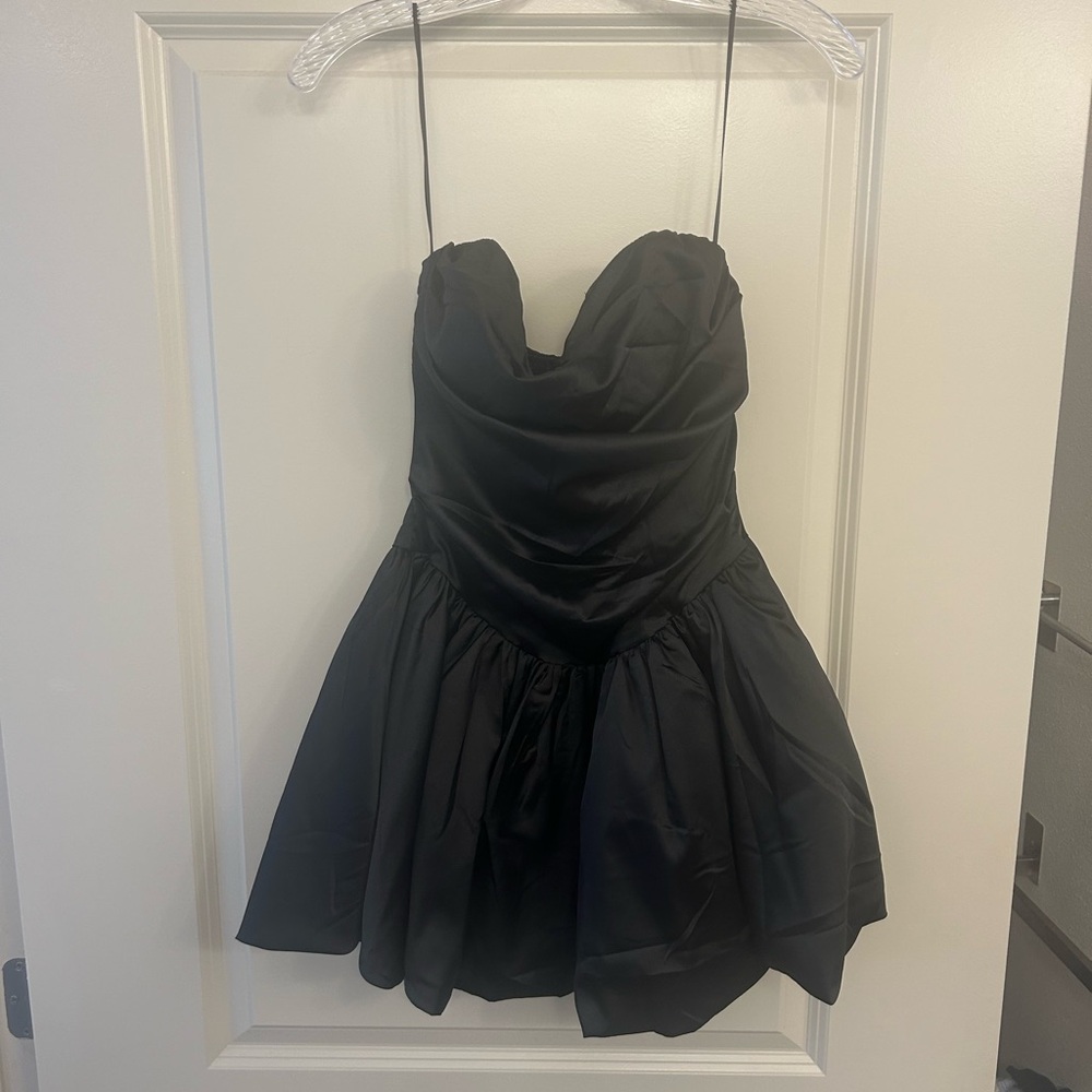 Elegant Black Satin Mini Dress with Spaghetti Straps